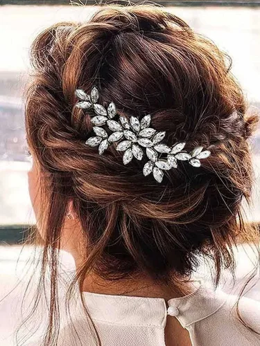 Vista 3 de Unicra - Peine para el pelo de boda de cristal plateado para novia, accesorio para el cabello con diamantes de imitación para mujeres (A-plateado)