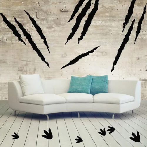 Vista 5 de 78 calcomanías de suelo de huellas de dinosaurio, color negro, raspaduras, calcomanías de vinilo extraíbles de dinosaurio para pared, calcomanías