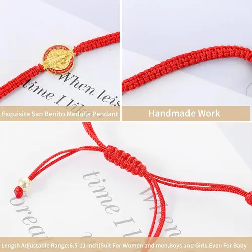 Vista 3 de 612 pulseras de la Virgen María San Benito San Juda rosario hechas a mano nudo rojo pulsera de la suerte para hombres o mujeres como regalo y se