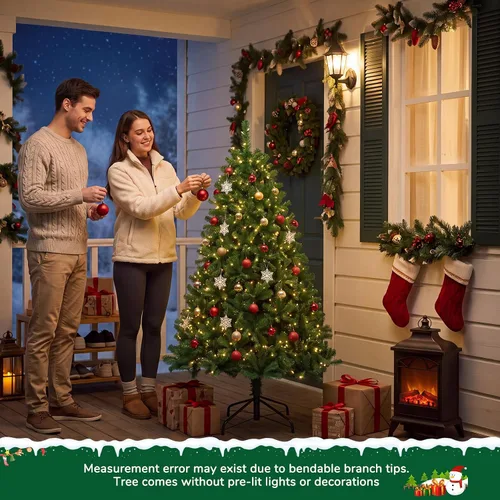 Vista 8 de 4.5 Ft Artificial Green Christmas Tree for Holiday Home Decor Classic Full hinged evergreen spruce tree with realistic flame-retardant branch tips
