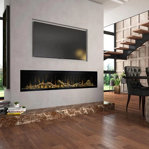 Vista 8 de Dimplex IgniteXL® Chimenea eléctrica lineal integrada de 74 pulgadas con madera flotante y accesorios River Rock (Modelos: XLF74 y LF74DWS-KIT)