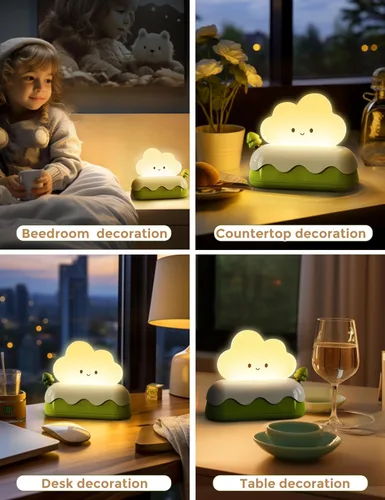 Vista 3 de L LOHAS LED Bonita lámpara de nube para decoración de escritorio, luz nocturna para niños, luz de sueño kawaii, lámpara recargable de 7