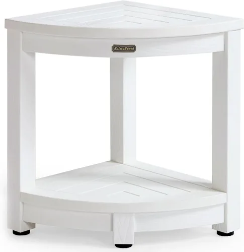 Vista 14 de KaimuBench Banco de ducha para ducha interior, taburete de ducha esquinero de madera de polietileno, asiento de baño de plástico para afeitarse