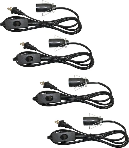 Vista 9 de Cable de repuesto para lámpara de sal de 6 pies con interruptor de encendido/apagado y base de candelabro E12, Negro