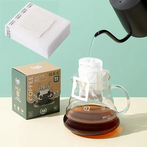 Vista 4 de SZLYTYUN 50 unidades de papel de filtro de café portátil para colgar en las orejas, café de goteo individual, bolsas de filtro de café de goteo