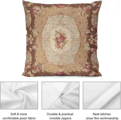 Vista 4 de Nebra Fundas de almohada con estampado floral de rosa antigua estilo Aubusson francés, acogedora funda de almohada cuadrada para decoración