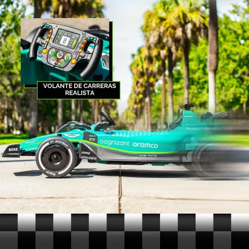Vista 5 de Dynacraft Aston Martin Aramco Fórmula 1 Team Race Car de 12 V para edades de 3 a 8 años, con control remoto
