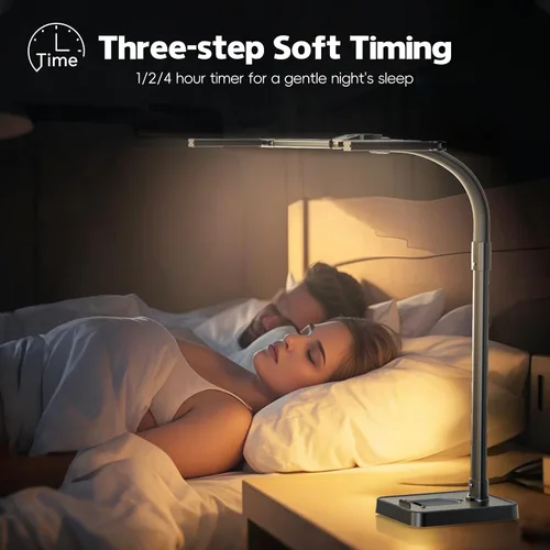 Vista 6 de Lámpara LED de escritorio para oficina en casa, luz de escritorio de doble cabezal brillante de 24 W con abrazadera para el cuidado de los ojos, luz