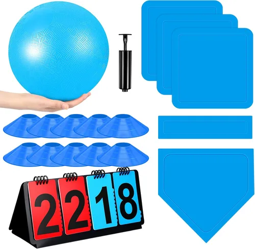 Vista 10 de Jenaai Juego de Kickball Deportivo de 18 Piezas Incluye Pelota de Patio de Juegos 5 Bases de Goma Plegables Bomba de Pelota Marcador Bolsa de Red 10