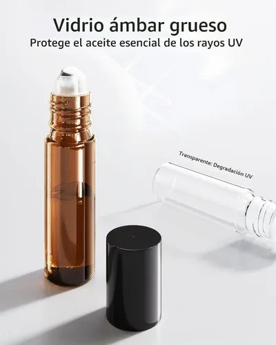Vista 3 de ULG Rollo en botellas 0.3 fl oz botellas vacías de vidrio ámbar 4 piezas