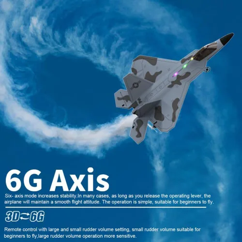 Vista 5 de Avión RC F22 Raptor Modelo 4CH 3D/6G Avión RC para adultos y principiantes 2.4Ghz RC Fighter Jet con luz LED Avión de control remoto al aire libre