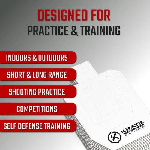 Vista 7 de KRATE Tactical Objetivos de cartón, blanco de tiro de silueta de papel de competencia, objetivos de torso para campo de tiro y práctica de armas