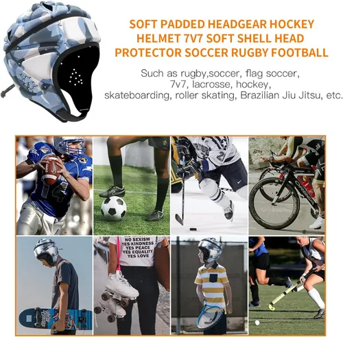 Vista 4 de Casco de rugby de bandera – Protector de cabeza suave 7v7 para jóvenes, ajustable, transpirable, espuma EVA, resistente a los impactos, acolchado