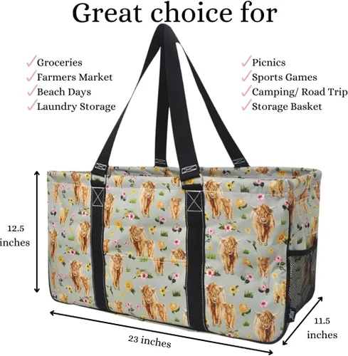 Vista 418 de NGIL Bolsa de comestibles reutilizable extra grande plegable de gran tamaño para comestibles, almacenamiento, picnic, playa, Estampado