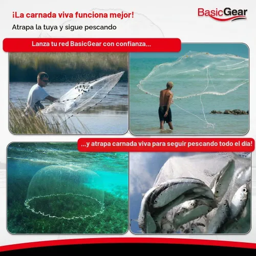 Vista 4 de BasicGear® Cast Net, Lead, 3-12ft Radius, 3/8 and 1/4 Mesh, for Bait Fish
