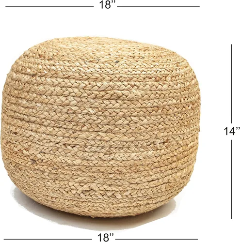 Vista 3 de Chardin home - Puf otomano trenzado natural - Acogedor y bohemio de yute/cáñamo hecho a mano, asientos casuales para el hogar, oficina, dormitorio