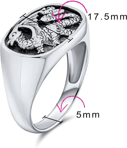 Vista 5 de Statement Black Onyx Gemstone Rectangle Goth Men's Viking Shield Signet Flying Winged Dragon Ring For Men Oxidized .925 Sterling Silver