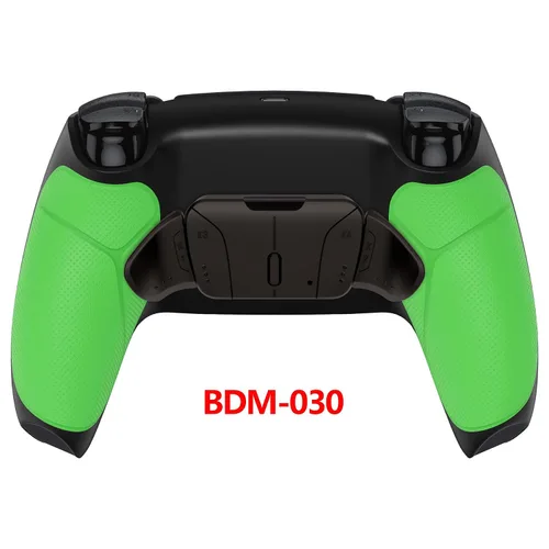 Vista 4 de eXtremeRate Black Real Metal Buttons (RMB) Version RISE4 Remap Kit for PS5 Controller BDM-030 with Green Rubberized Grip Redesigned Black Back