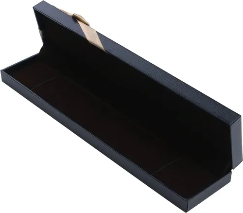 Vista 4 de MY MIRONEY Caja de collar negra de cartón con lazo de terciopelo, caja de regalo para joyas, caja de almacenamiento de 8.94 x 1.97 x 0.98 pulgadas