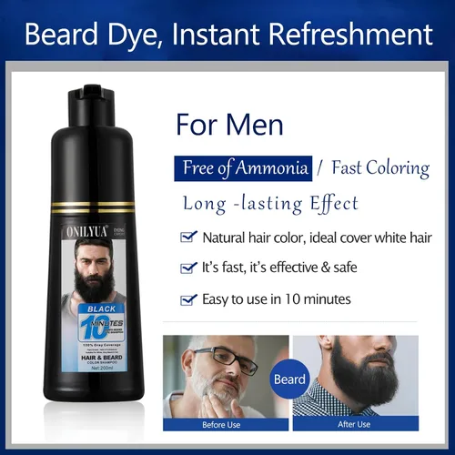 Vista 4 de Champú de tinte de barba negro 3 en 1 para hombre, color más simple