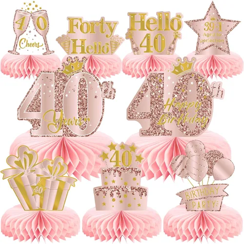 Vista 13 de 9 piezas de decoración de cumpleaños número 13, centros de mesa de cumpleaños rosa rosa dorado para niñas, centros de mesa de feliz cumpleaños 13