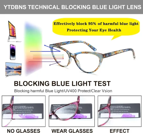 Vista 5 de Gafas de lectura de ojo de gato para mujer, anteojos, lectores de luz azul para mujer, gafas de computadora, gafas de sol, marco de brillo elegante
