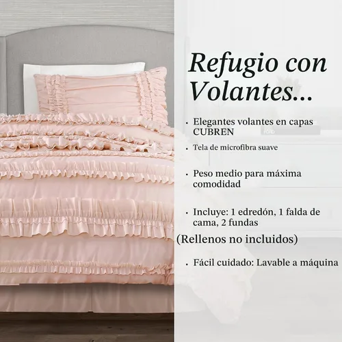 Vista 6 de Lush Decor Belle - Juego de cama de 4 piezas con falda de cama y 2 fundas de almohada, juego de edredón King, color blanco