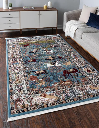 Vista 15 de Unique Loom Narenj Collection - Alfombra de área Birmingham (octágono de 5 pies 1 pulgada, azul/borgoña)