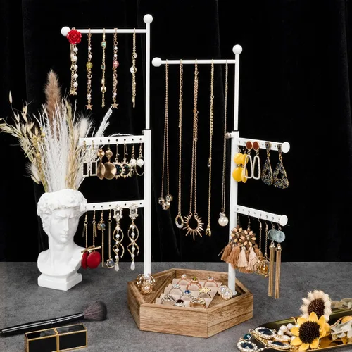 Vista 2 de Soporte organizador de joyas, soporte de 6 niveles para joyas con altura ajustable, organizador de exhibición y almacenamiento para aretes, anillos