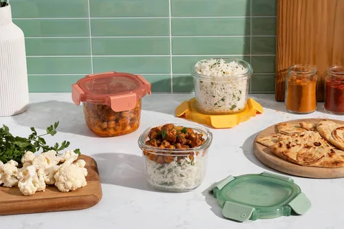 Vista 2 de Ello Color Lock Glass Meal Prep Sets Leak-Proof Glass Food Storage Containers with Airtight BPA-Free Plastic Lids, Dishwasher, Microwave, and