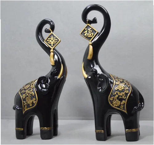 Vista 11 de Estatua de elefante de felicidad, adornos de elefante, escultura de elefante para decoración del hogar, regalo de negocios (beige)