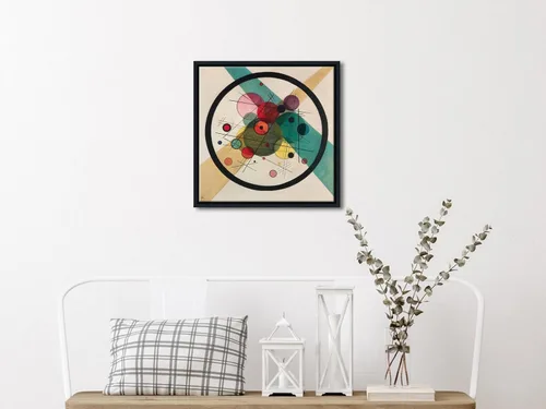 Vista 4 de Wieco Art Lienzo enmarcado para pared, círculos en un círculo, 1923 por Wassily Kandinsky Reproducciones de arte clásico, arte de pared