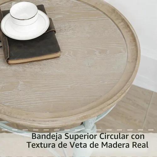 Vista 4 de Mesa auxiliar redonda rústica de granja, mesa auxiliar vintage de campo francés, φ20.1 x 23.6 pulgadas de alto, madera maciza rústica con patas
