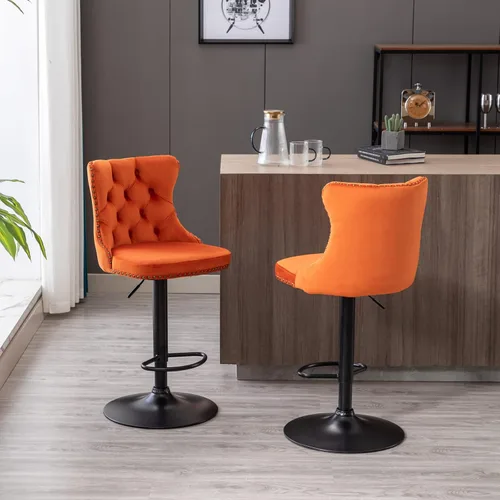 Vista 20 de Polibi Taburetes de bar giratorios, 2 piezas, altura del asiento ajustable de 25 a 33 pulgadas, sillas de bar tapizadas modernas con botón copetudo