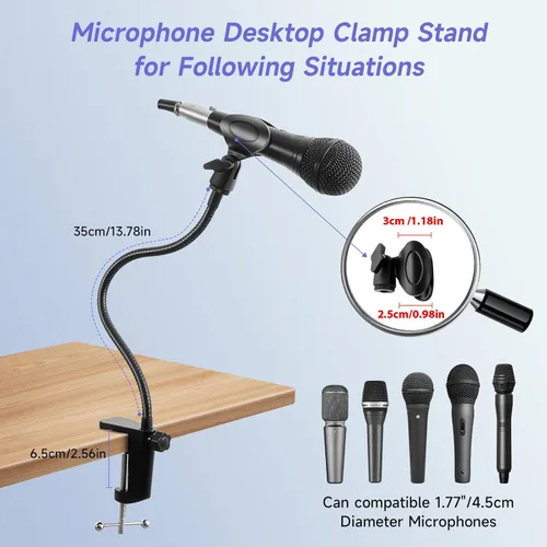 Vista 2 de Soporte de micrófono para podio y soporte para micrófono - Soporte de micrófono de escritorio con cuello de ganso flexible de 13.78 pulgadas