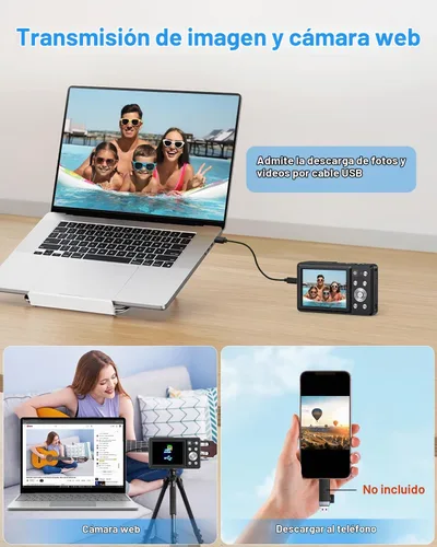Vista 7 de Cámara digital 4K con lente Selfie Cámara compacta de 64MP con tarjeta de Negro