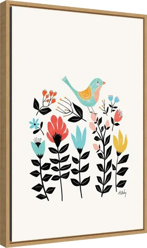 Vista 2 de Amanti Art Lienzo enmarcado para pared, diseño de jardín de arte popular (pájaro) por Annie Bailey Art (16 pulgadas de ancho x 23 pulgadas de alto)