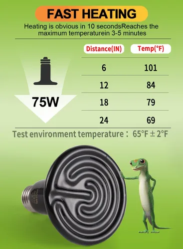 Vista 7 de Emisor infrarrojo de cerámica de 75 W, calentador de reptiles sin luz, para dragones barbudos, lagartos, tortugas, serpientes, anfibios y pollos