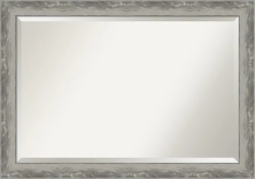 Vista 8 de Amanti Art Espejo de pared plateado de 35 x 45 pulgadas, con línea de onda, angosto, rectangular, para decoración de pared, sala de estar, marco