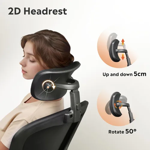 Vista 10 de DEVAISE Silla de Oficina de Respaldo Alto de Malla Ergonómica para Escritorio con Reposabrazos Abatibles, Reposacabezas Ajustable y Soporte Lumbar