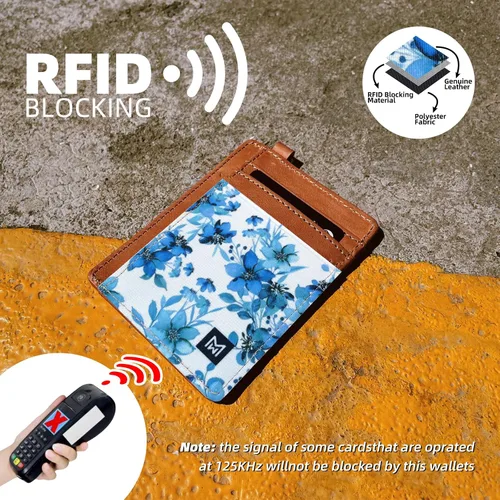 Vista 3 de Cartera Porta Tarjetas para Mujeres, Cartera delgada minimalista con bloqueo RFID, carteras de cuero, cartera elástica de bolsillo frontal