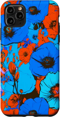 Vista 11 de Funda para iPhone 14 Pop Art Retro Floral Cobalto Azul Naranja Diseño de Flores