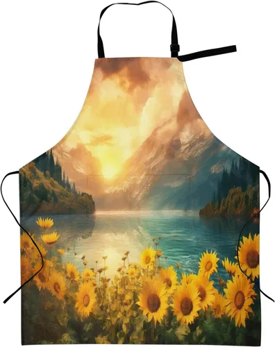 Vista 11 de Delantales florales azules para el hogar, 2 bolsillos, 33 x 28 pulgadas, para hombres y mujeres, diseño floral gris, impermeable, para manualidades