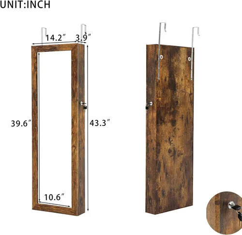 Vista 3 de MIYACA Organizador de armario de 6 luces LED para joyas, armario de joyería con cerradura para montar en la paredpuerta, con espejo de vestidor