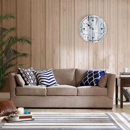 Vista 4 de Reloj de marea de madera, rayas de madera blanca, reloj de la costa este del océano, arte colgante de pared de marea alta y baja, reloj