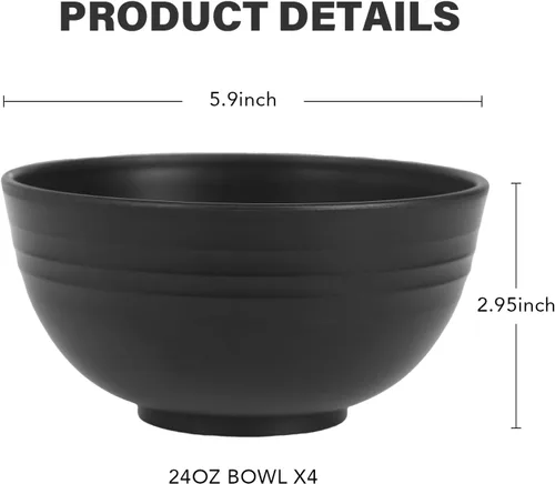 Vista 2 de Juego de 4 boles de 680 g/24 oz de paja de trigo para cereales, livianos, irrompibles, para fideos, fruta, sopa y arroz, aptos para lavavajillas
