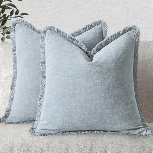 Vista 52 de MIULEE Juego de 2 fundas de almohada decorativas de lino neutro con flecos, fundas de cojín de estilo bohemio con borlas para sofá, cama, sala