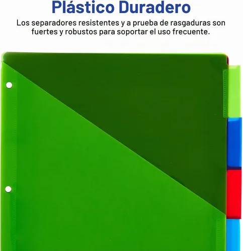 Vista 4 de Avery Separadores para carpetas de 3 anillas, juegos de 5 pestañas, separadores de carpeta de plástico de dos bolsillos con pestañas, multicolor, 3