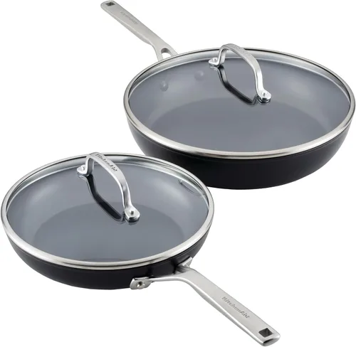 Vista 24 de KitchenAid - Juego de ollas y sartenes antiadherentes de inducción con anodizado duro, 10 piezas, color negro mate Juego de utensilios de cocina