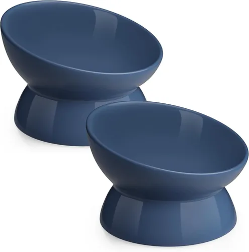 Vista 8 de LoeJan Tazón Elevado para Comida de Gatos, Tazón de Agua de Cerámica Elevado e Inclinado de 5 Oz, Platos Anti Vómito que Protegen la Columna